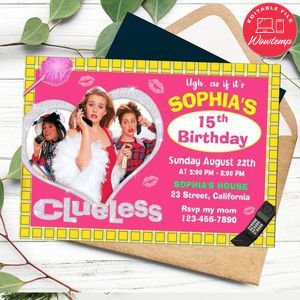 Clueless Birthday Invitation Customizable Template to Print at Home Instant Download