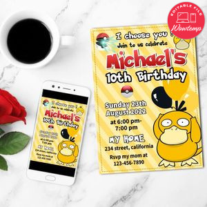 Psyduck Birthday Party Mobile Invite Customizable Template Instant Download