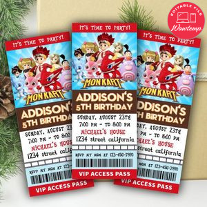 Monkart Ticket Invitation Customizable Template Instant Download