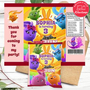 Sunny Bunnies Birthday Honey Buns Snack Bag Label Customizable Instant Download