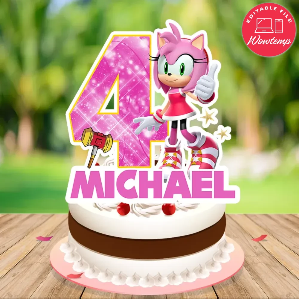Amy rose Birthday Cake Topper Template Printable DIY | Wowtemp