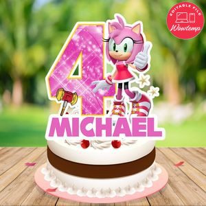 Amy rose Birthday Cake Topper Template Printable Instant Download
