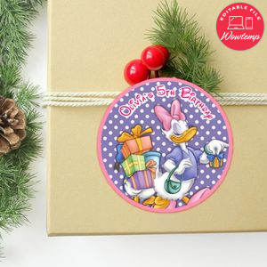 Daisy Duck Circle Sticker Template Customizable to Print at Home Instant Download