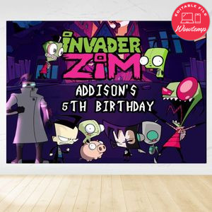 Invader Zim Birthday Backdrop Digital File Template Instant Download