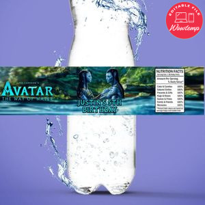 Avatar the way of water Birthday Water Bottle Label Template to Print at Home Instant Download