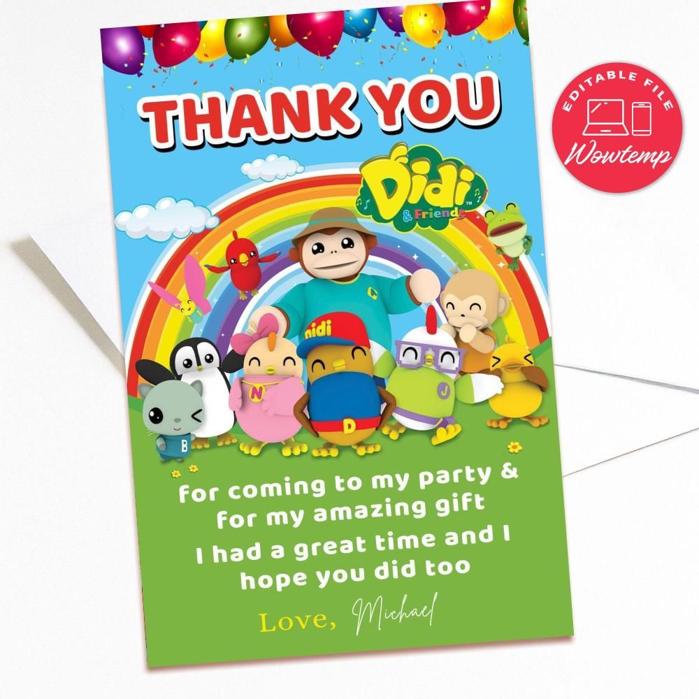 Didi And Friends Thank You Card Customizable Template DIY | Wowtemp