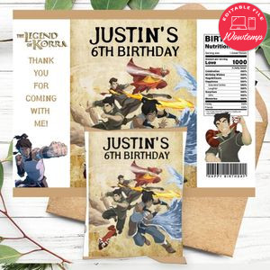 The legend of Korra Birthday Chip Bag Digital File Printable Instant Download