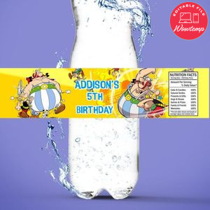 Asterix and obelix Bottle Label Birthday Water Bottle Label Template to Print at Home Instant Download