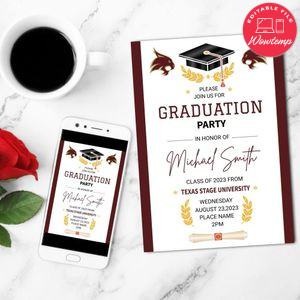 Texas State Graduation Mobile Invite Customizable Template Instant Download