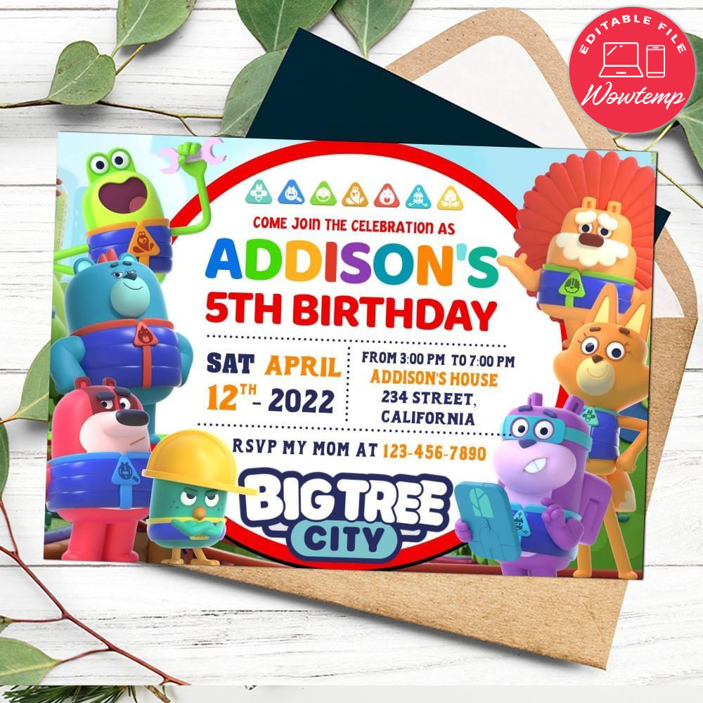Big Tree City Birthday Flyer Customizable Template to Print at Home Instant Download