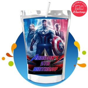 Captain America Brave New World Capri Sun Birthday Label Digital File Printable Instant Download