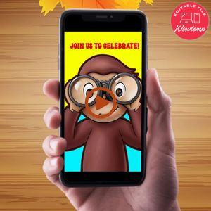 Curious george Birthday Video Invitation Digital Template Customizable Instant Download