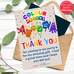 Colourblocks Thank You Card Customizable Template To Print At Home Instant Download