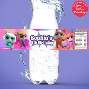 Super Kitties Bottle Label Birthday Water Bottle Label Template to Print at Home Instant Download