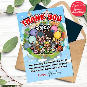 Toca Boca Thank You Card Customizable Template To Print At Home Instant Download