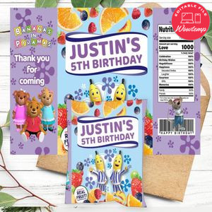 Bananas In Pyjamas Birthday Party Fruit Snack Bag Digital File Printable Instant Download