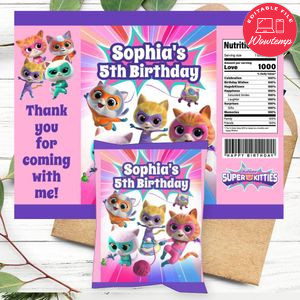 Super Kitties Birthday Party Chip Bag Digital File Printable Instant Download