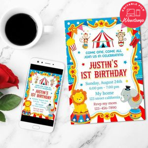 Circus Mobile Invite Customizable Template Instant Download