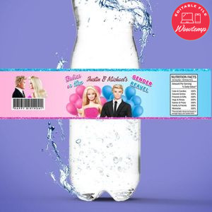 Barbie Gender Reveal Water Bottle Label Template to Print at Home Instant Download