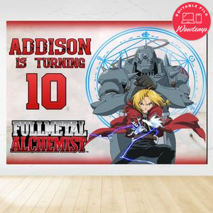 Fullmetal Alchemist Birthday Backdrop Digital File Template Instant Download
