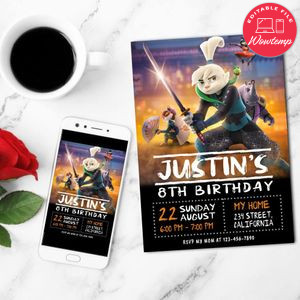 Samurai Rabbit Birthday Mobile Invite Customizable Template Instant Download