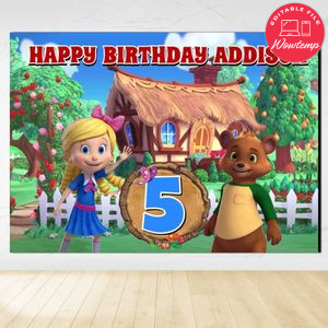 Goldie and Bear Birthday Backdrop Digital File Template Instant Download
