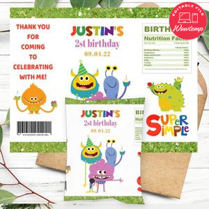 Super Simple Song Birthday Chip Bag Digital File Printable Instant Download