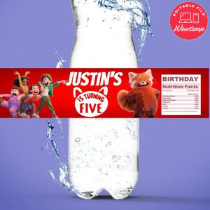 Pixar Turning Red Birthday Water Bottle Label Template to Print at Home Instant Download