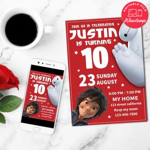 Big Hero 6 Birthday Mobile Invite Customizable Template Instant Download