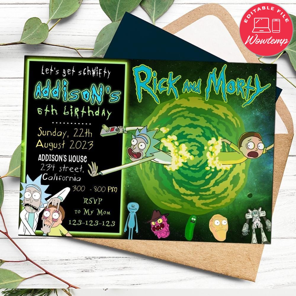 Rick and Morty Birthday Flyer Customizable Template to Print at Home Instant Download