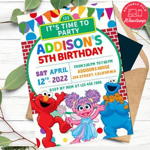 Sesame street Invitation Customizable Template to Print at Home Instant Download