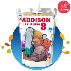 Chainsaw man Capri Sun Birthday Labels Digital File Printable Instant Download