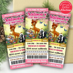 Bambi Ticket Invitation Customizable Template Instant Download