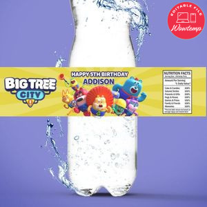 Big Tree City Birthday Water Bottle Label Template to Print at Home Instant Download