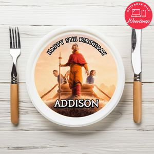 Avatar-the Last Airbender 2024 Birthday Plate Template Customizable To Print At Home Instant Download