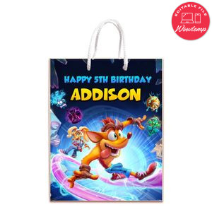 Crash Bandicoot Gift Bag Label Template Printable Instant Download