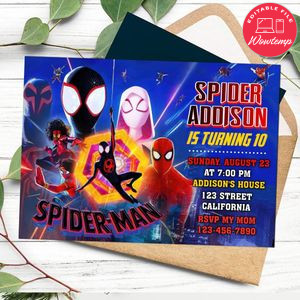 Spiderman Across SpiderVerse Invitation Customizable Template to Print at Home Instant Download