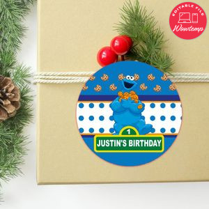 Cookie Monster Circle Sticker Template Customizable To Print At Home Instant Download