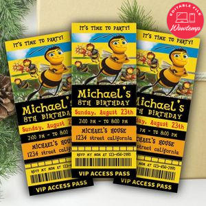Bee Movie Ticket Invitation Customizable Template Instant Download