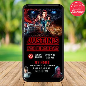 Stranger things Mobile Invite Customizable Template Instant Download