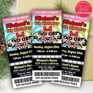 Powerpuff Ticket Invitation Customizable Template Instant Download