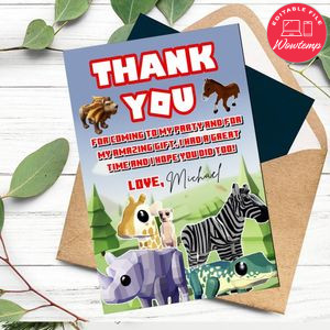 Roblox Safari Thank You Card Customizable Template To Print At Home Instant Download