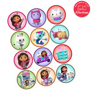 Gabby Dollhouse Cupcake Toppers Template Printable Instant Download