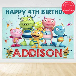 Henry Hugglemonster Birthday Backdrop Digital File Template Instant Download