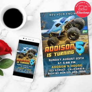 Megalodon monster Birthday Invitation Customizable Template to Print at Home Instant Download