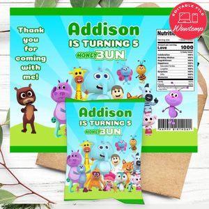 Reino Infantil Birthday Honey Buns Snack Bag Label Customizable Instant Download