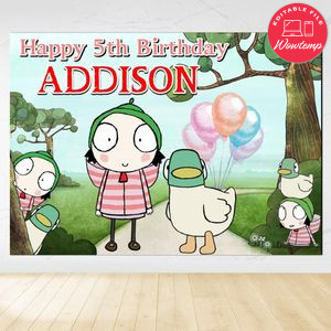 Sarah & Duck Birthday Backdrop Digital File Template Instant Download