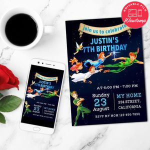 Peter Pan Classic Birthday Flyer Customizable Template to Print at Home Instant Download