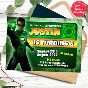 Green Lantern Birthday Flyer Customizable Template to Print at Home Instant Download