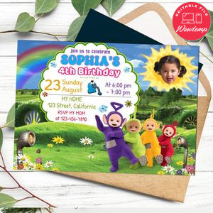 Teletubbies Birthday Flyer Customizable Template to Print at Home Instant Download